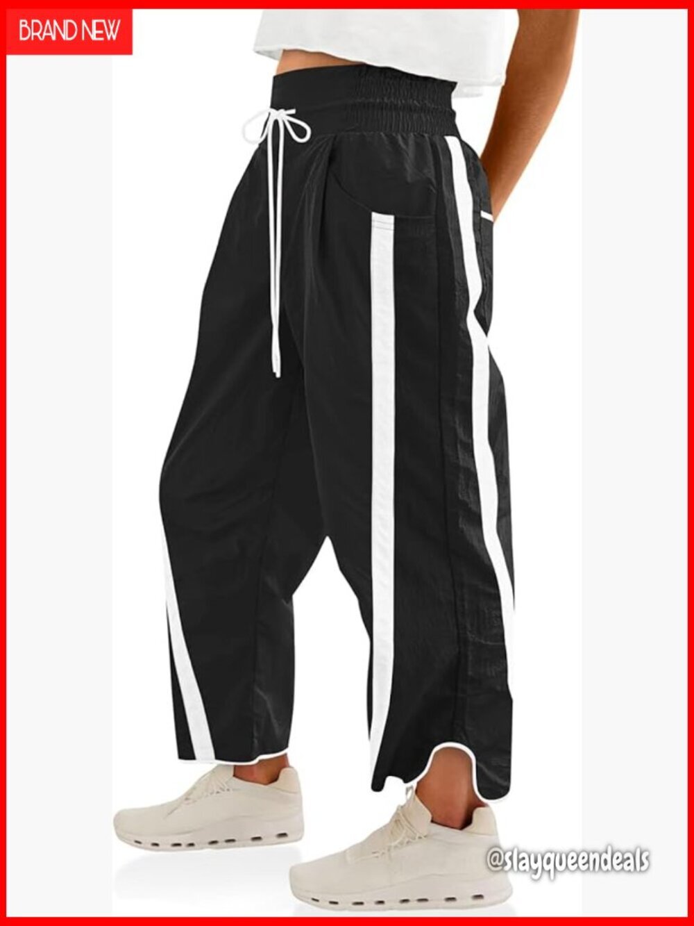 Lightweight Wide Leg Track Pants with Drawstring Waist and Pockets
